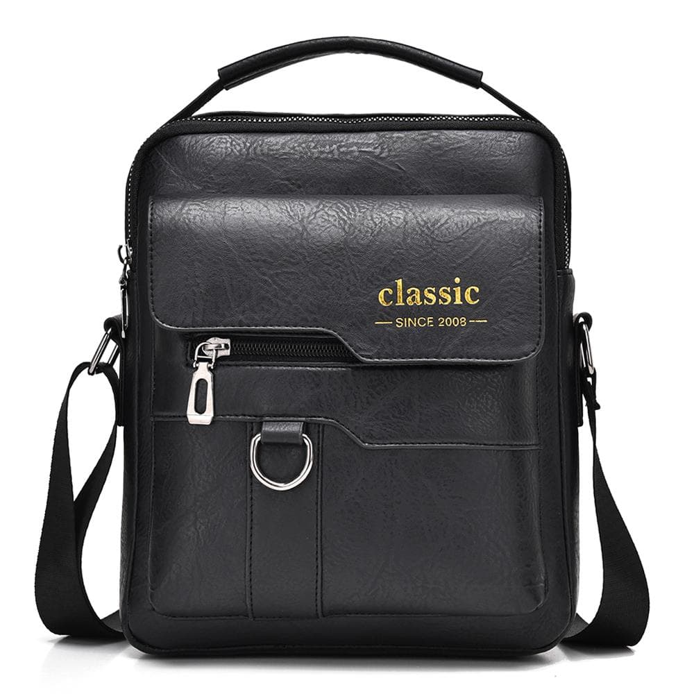 WEIXIER Men's Messenger Bag Leather Crossbody Shoulder Bag Classic Waterproof Briefcase Satchel Travel Bag black