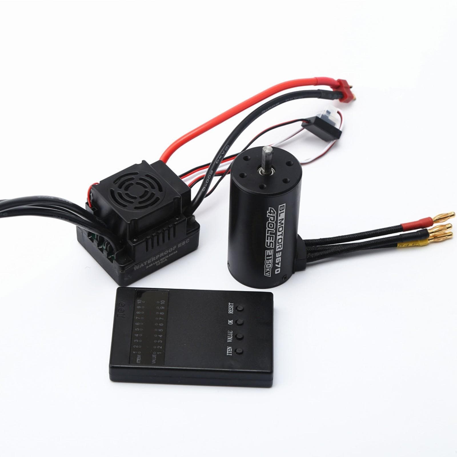 Waterproof 3670 2650KV Brushless Motor 120A Brushless ESC Programming Card Combo Set for 1/8 Remote 2150KV black