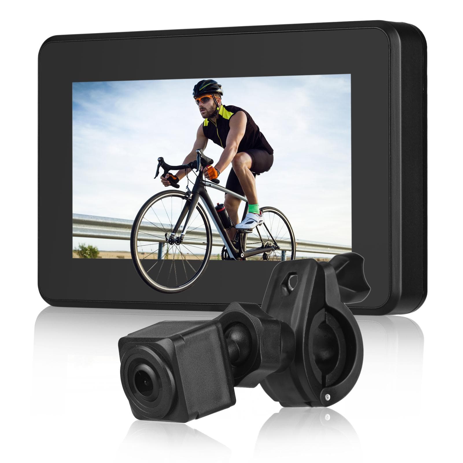 Handlebar Bike Mirror, 4.3 1080P Bicycle Front and Rear View Camera Recorder with Night Vision