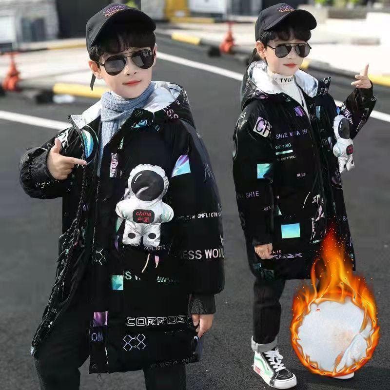 Boys Loose Cotton-padded Winter Children's Fashion with Cashmere Cotton-padded Jacket 160cm black