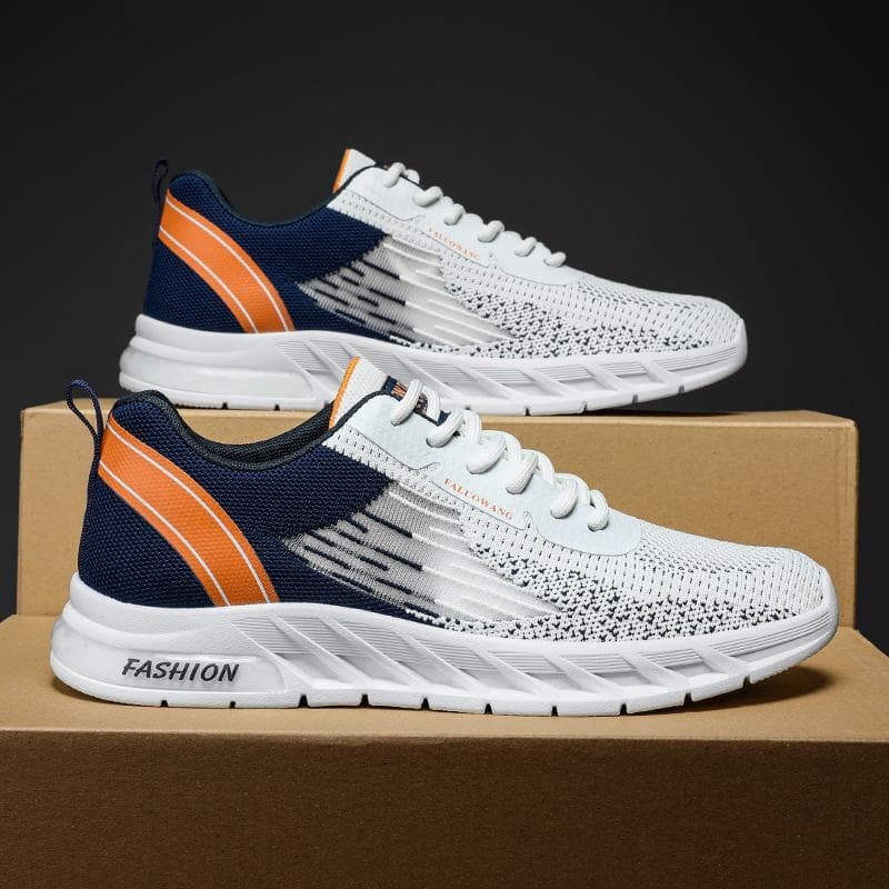 Men's Running Shoes Fashion Woven Knit Breathable Sneakers Comfortable Non-slip Lace-up Casual Sport Shoes Male Tenis Masculino 39 dark blue