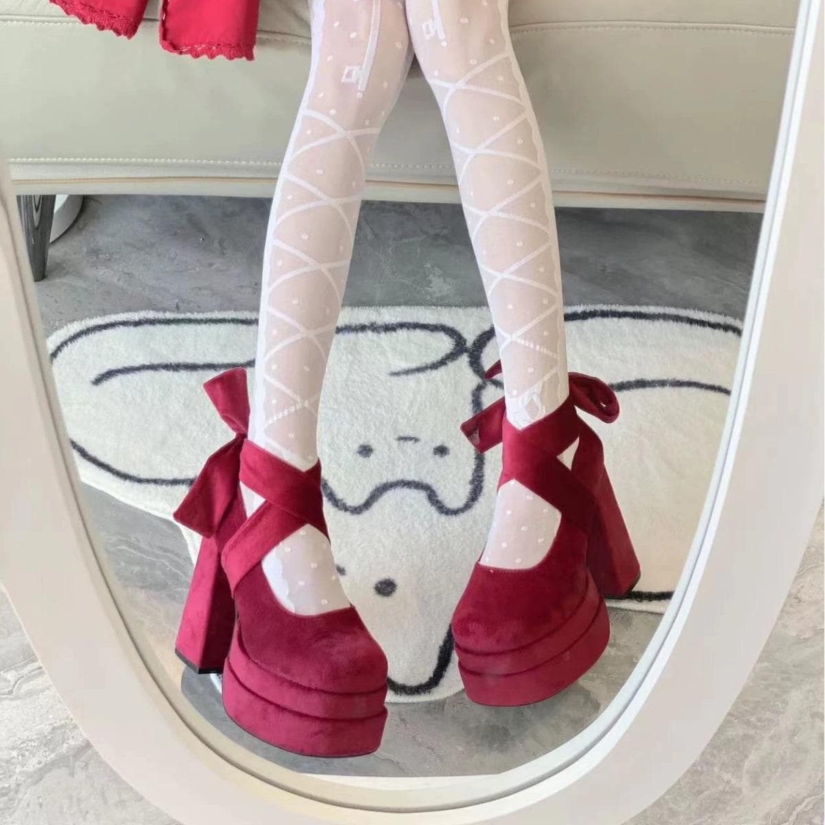 Women's Thick with Large Size High Heels Casual Japanese Strappy High Heels Suede Retro College Style High Heels 40