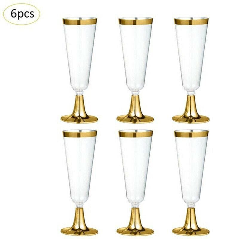 6Pcs/Set 150ml Disposable Red Wine Glass Plastic Champagne Flutes Glasses Cocktail Goblet Wedding Party Supplies Bar Drink Cup 5OZ gold