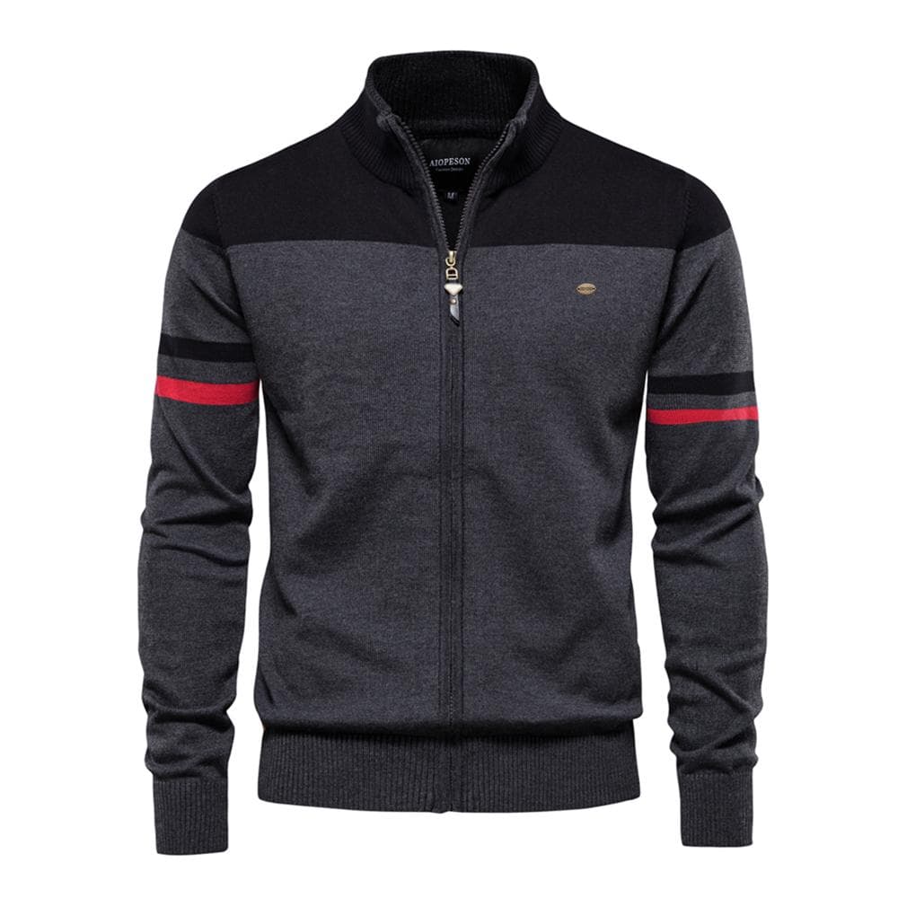 2023 New Autumn and Winter 100% Cotton Mens Zipper Cardigan Casual Patchwork Fashion Youth Knitted Sweaters for Men L 75-85 kg black