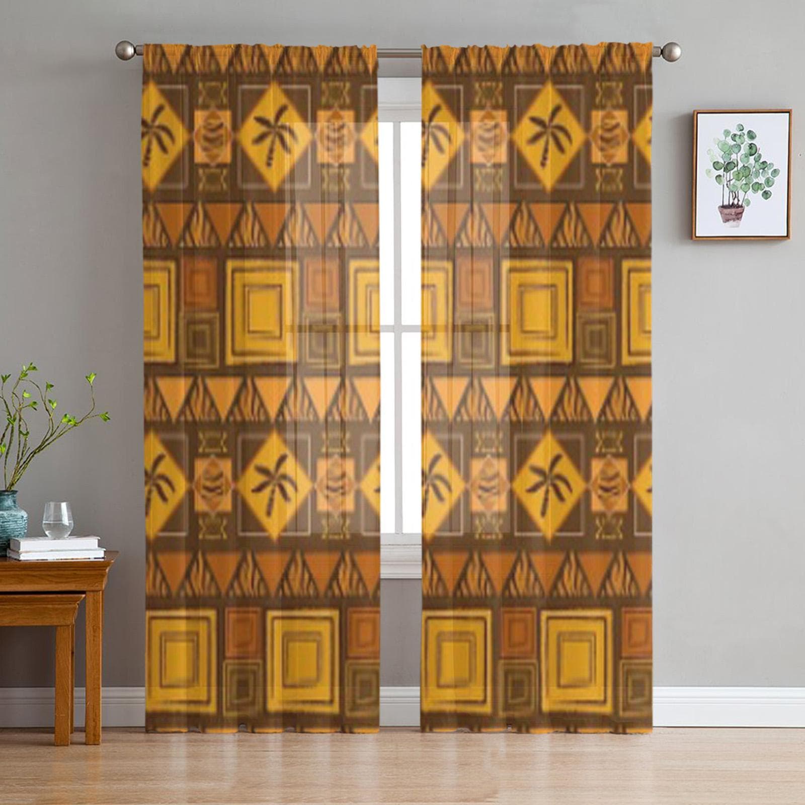 African Background Tulle Sheer Curtains for Living Room Decoration Curtain for the Room Bedroom Kitchen Voile Organza Curtains 135W x 114H(cm)