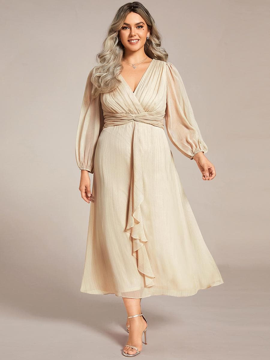 Ever-Pretty Women's Plus Size Shiny Chiffon Long Sleeve Wedding Guest Dress Twist Knot A-Line Evening Dresses 7XL charcoal