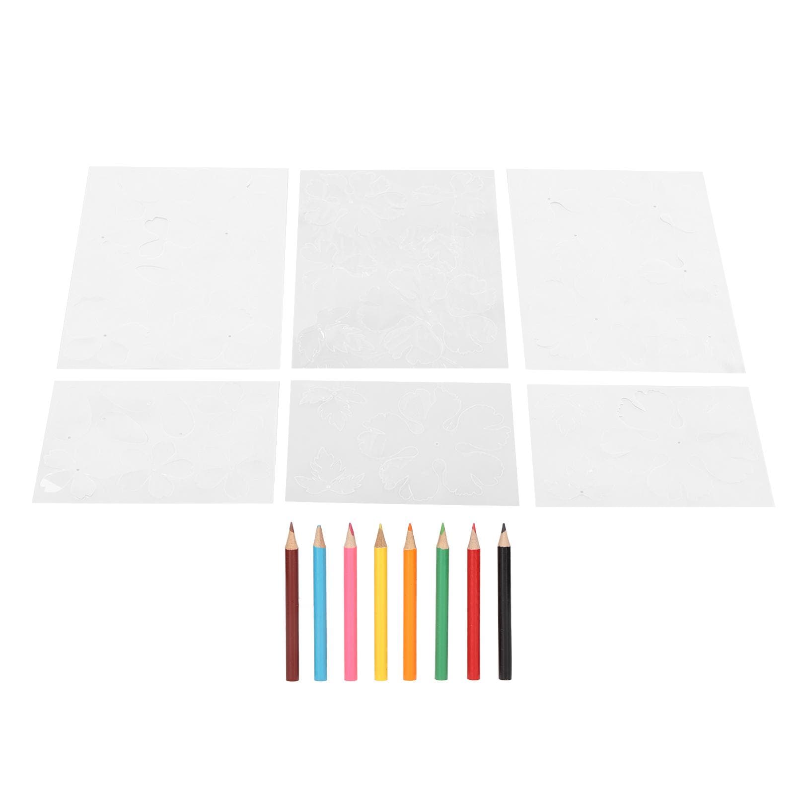 6 Sheet Flower Heat Shrink Paper with 8 Color Pencils Pre Cut Two Sides DIY BOPS Shrink Film Paper