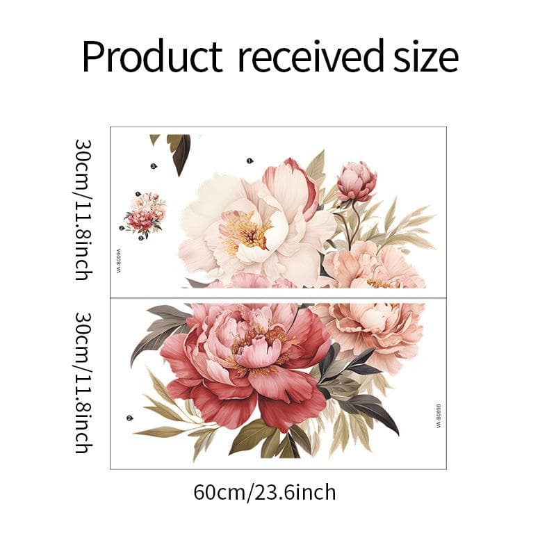 2pcs Watercolor Wall Stickers, Vivid Peony Flowers, Removable Waterproof Vinyl Stickers, Stickers For Office Vanity Living Room Background Wall Decor