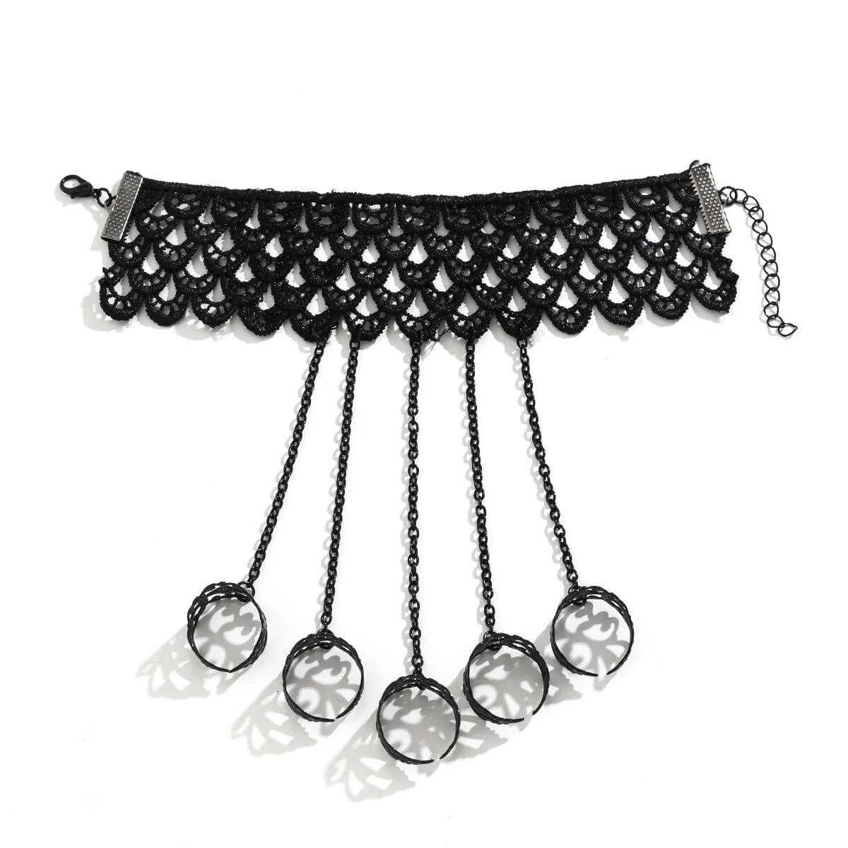 Creative Vintage Black Lace Finger Wrist Chain Rings Bracelets For Women Metal Connecting Hand Harness Bangles Punk Jewelry black