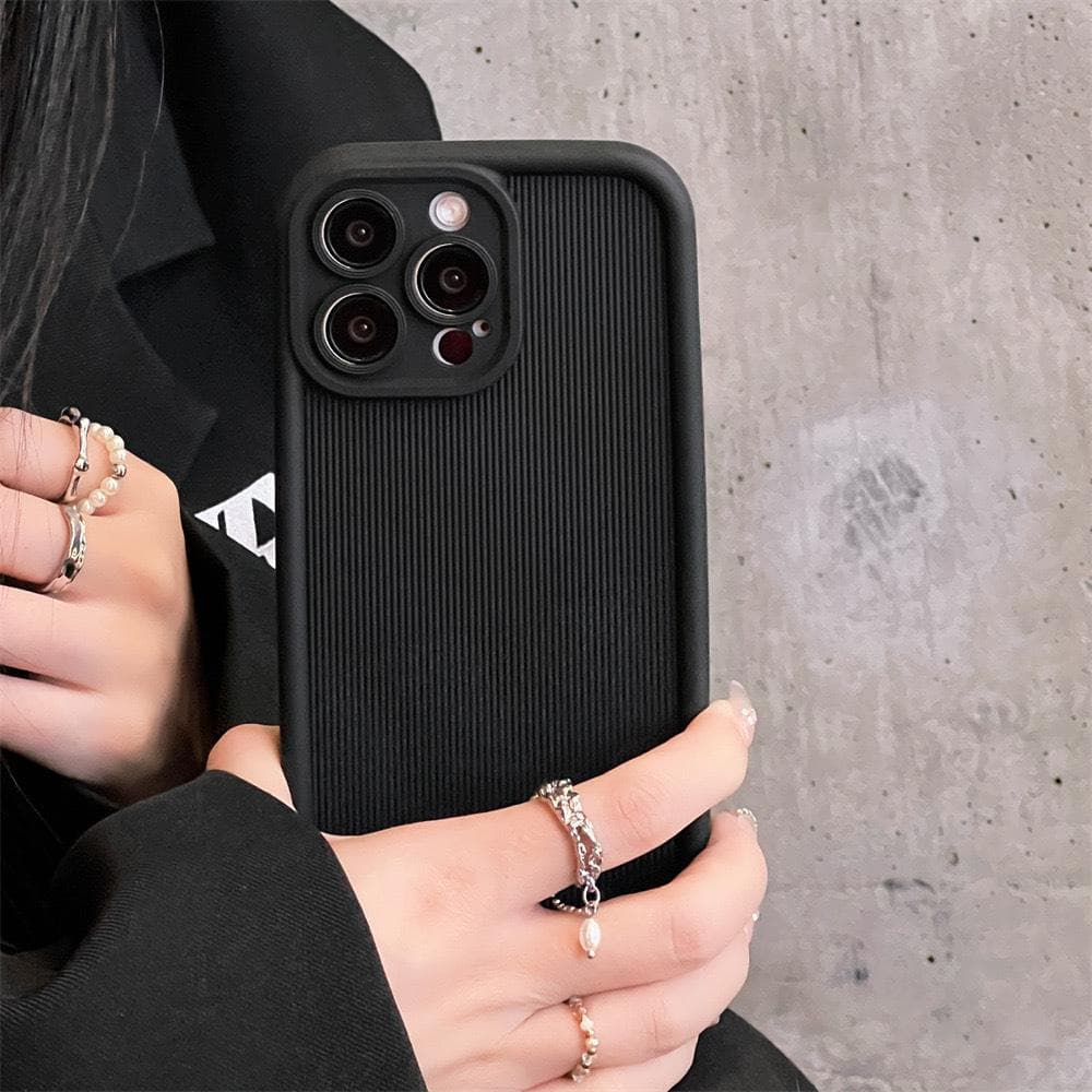 Applicable To IPhone15 Simple Ins Solid Color Striped Skin-feeling Suitcase Pattern 13pro Soft Shell Apple 15Plus