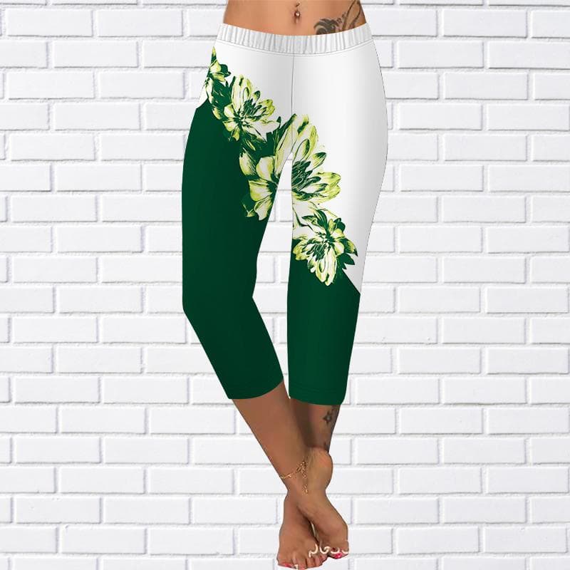 Pants Summer Yellow Butterfly Short Leggings Cropped Skinny 0Trousers Plus Size Leggins Ladies White Pansy Pants Cropped Pants For Women XL green
