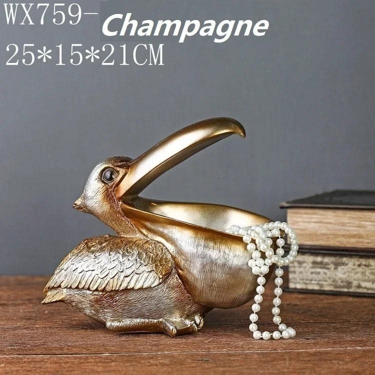 Creative Pelican Statue 3D Toucan Figurines Sculpture Table Decoration Candy Sundries Storage Box Keys Holder for Home Bar Decor champagne