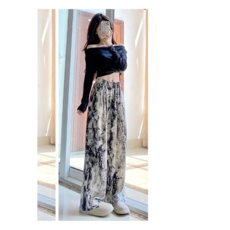 Women's Summer New Loose Slim Skirt Pants High Waist Ink Printing New Chinese Style Pants Tie-dye Zen Pants 2XL