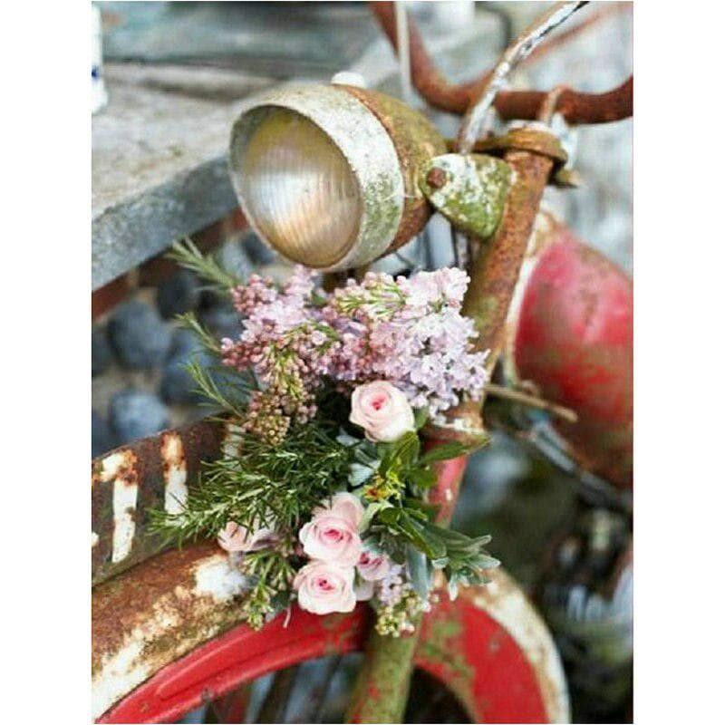 5D Diamond Embroidery Red Motorcycle and Flower Diy Diamond Painting Cross Stitch 20X30CM