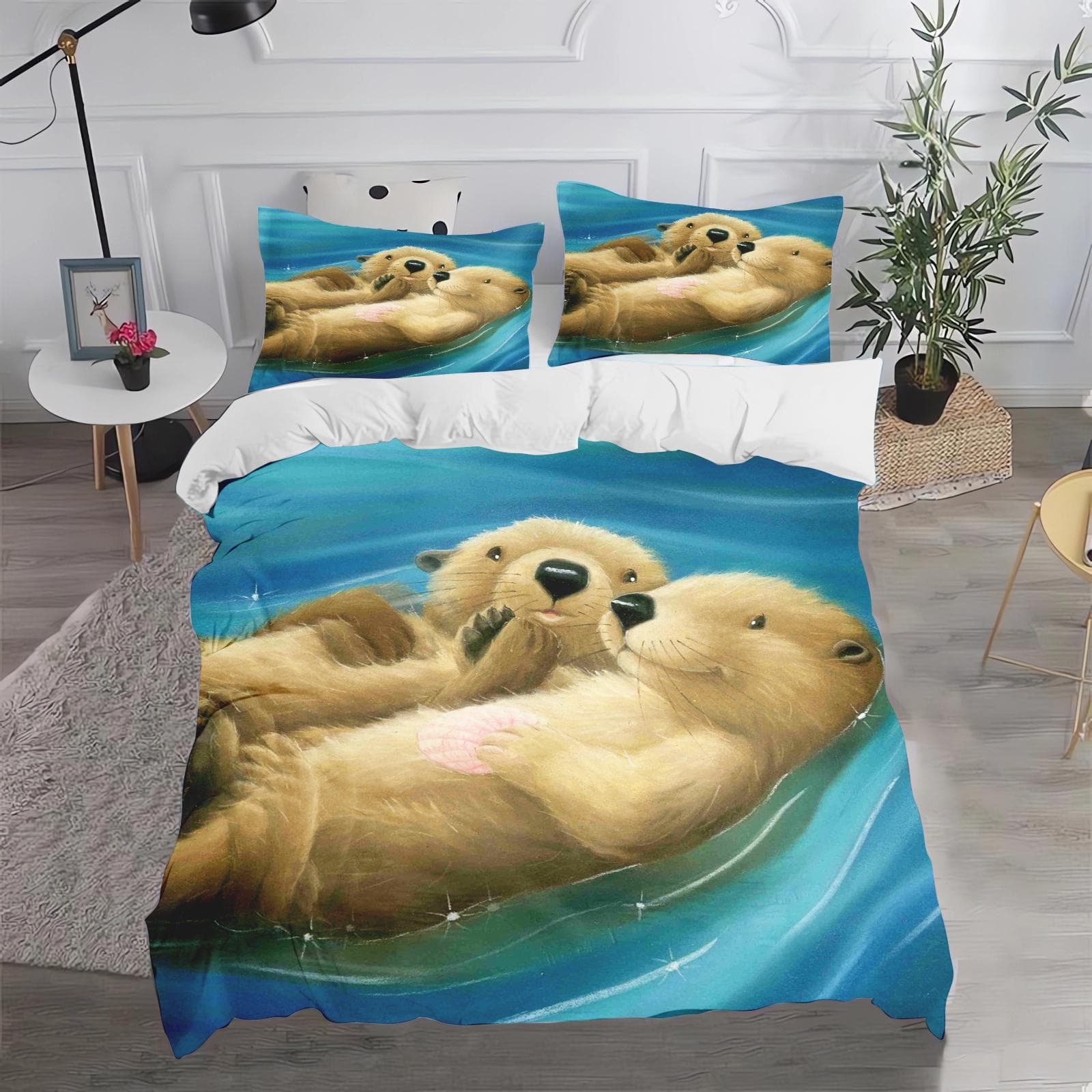 Otter Cartoon Duvet Cover Cute Bedding Set for Kids Teens Girls Bedroom Decoration Duvet Cover Easter Gift Friends 155x220cm
