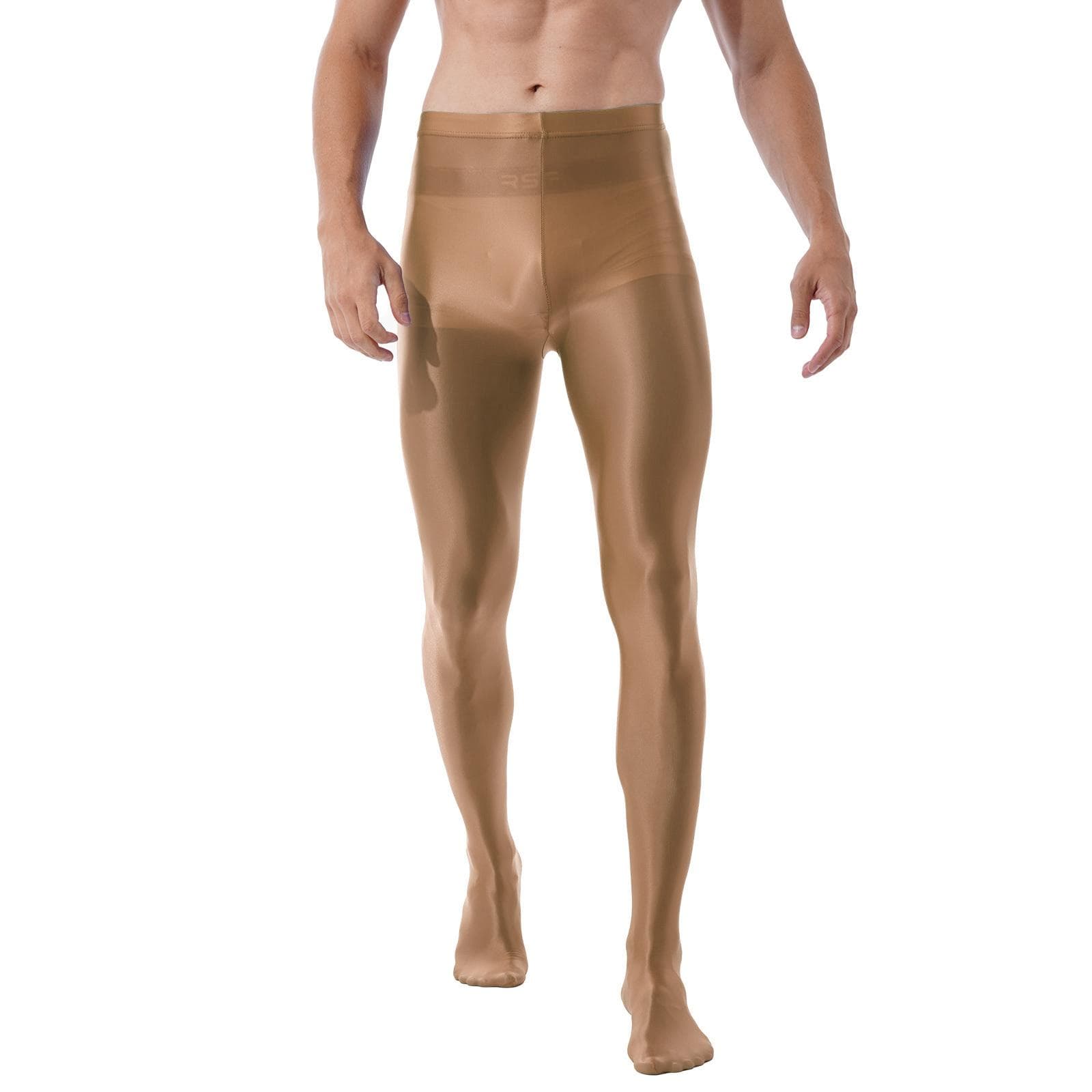 Men High Waist Shiny Pantyhose Stockings Leggings Fitness Workout Sports Trousers Tights coffee