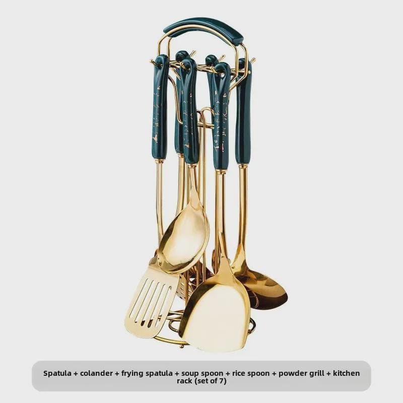 Nordic Stainless Steel Kitchen Utensil Set with Ceramic Handles - 7 Piece Spatula and Spoon Set