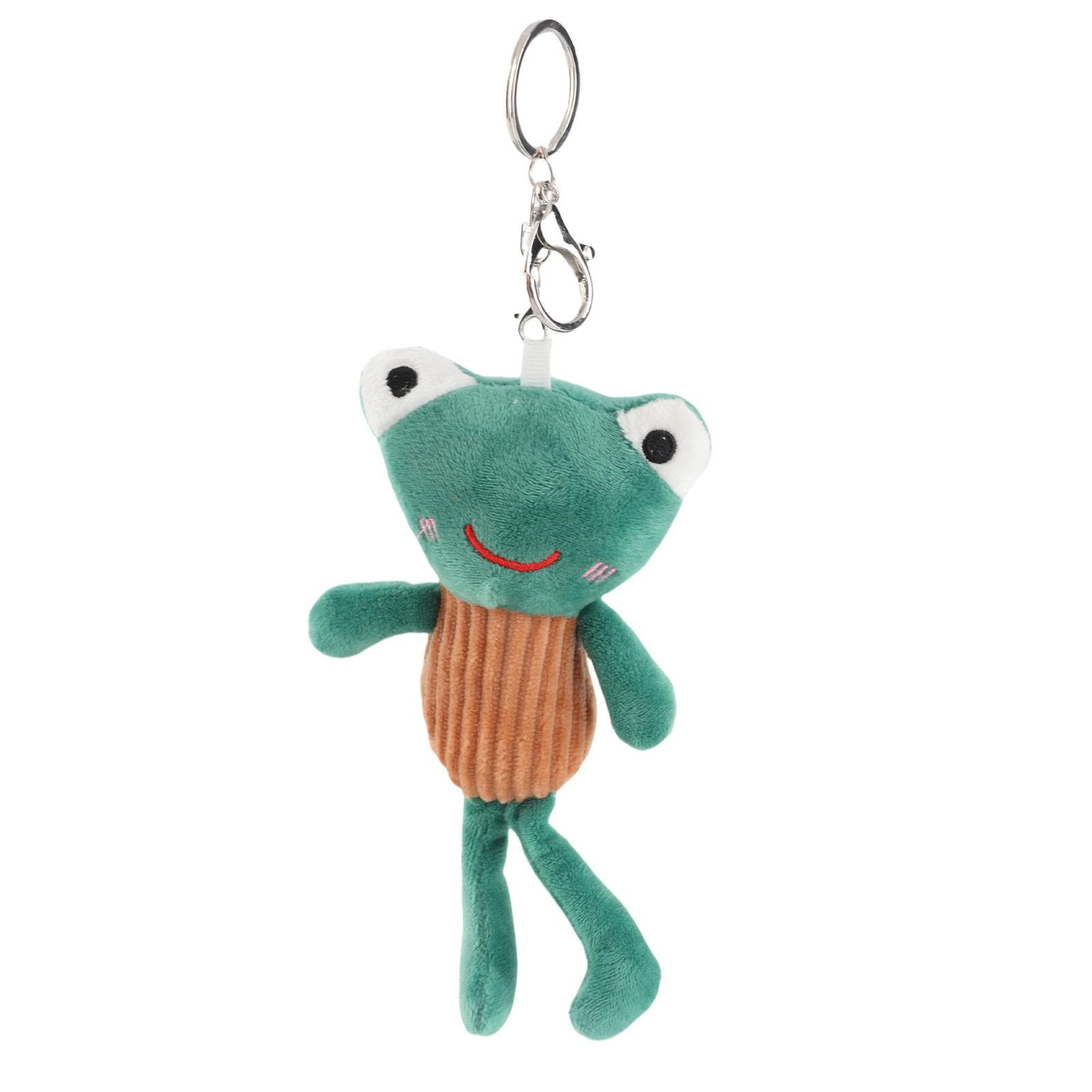 Cute Animal Keychain Striped Soft Plush Cartoon Animal Pendant Key Rings for Keys Bags Green Silver