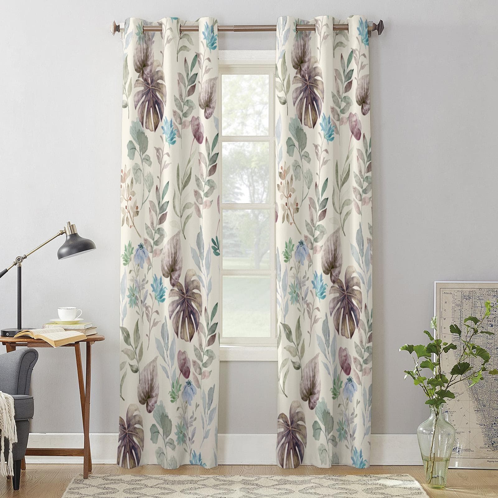 Watercolor Flowers Tropical Plants Leaves Window Curtains for Living Room Bedroom Curtain Modern Kitchen Blinds Drapes Curtains 135W x 92H(cm) x1