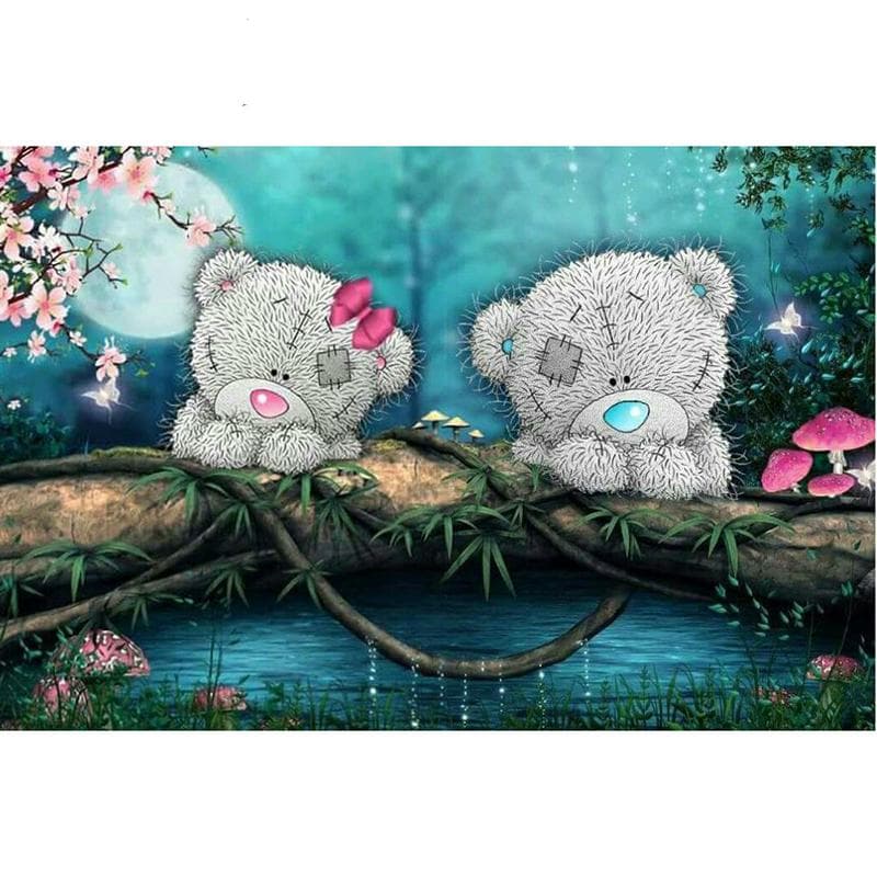 Diamond Painting Cartoon Blue Note Bear Cross Stitch Full Drill Rhinestone Mosaic Decor 20X30CM