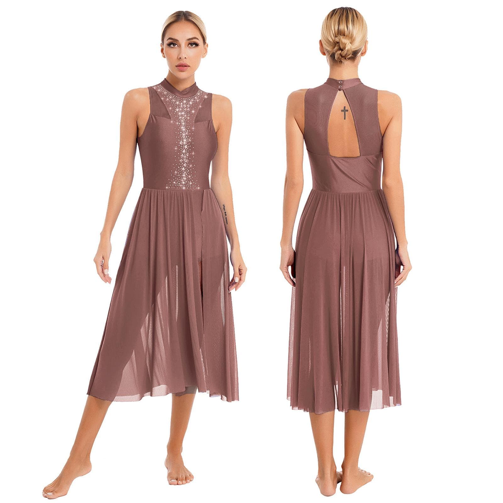 Women Lyrical Dance Costume Contemporary Dance Leotard Dress Dancewear Performance Costume S brown