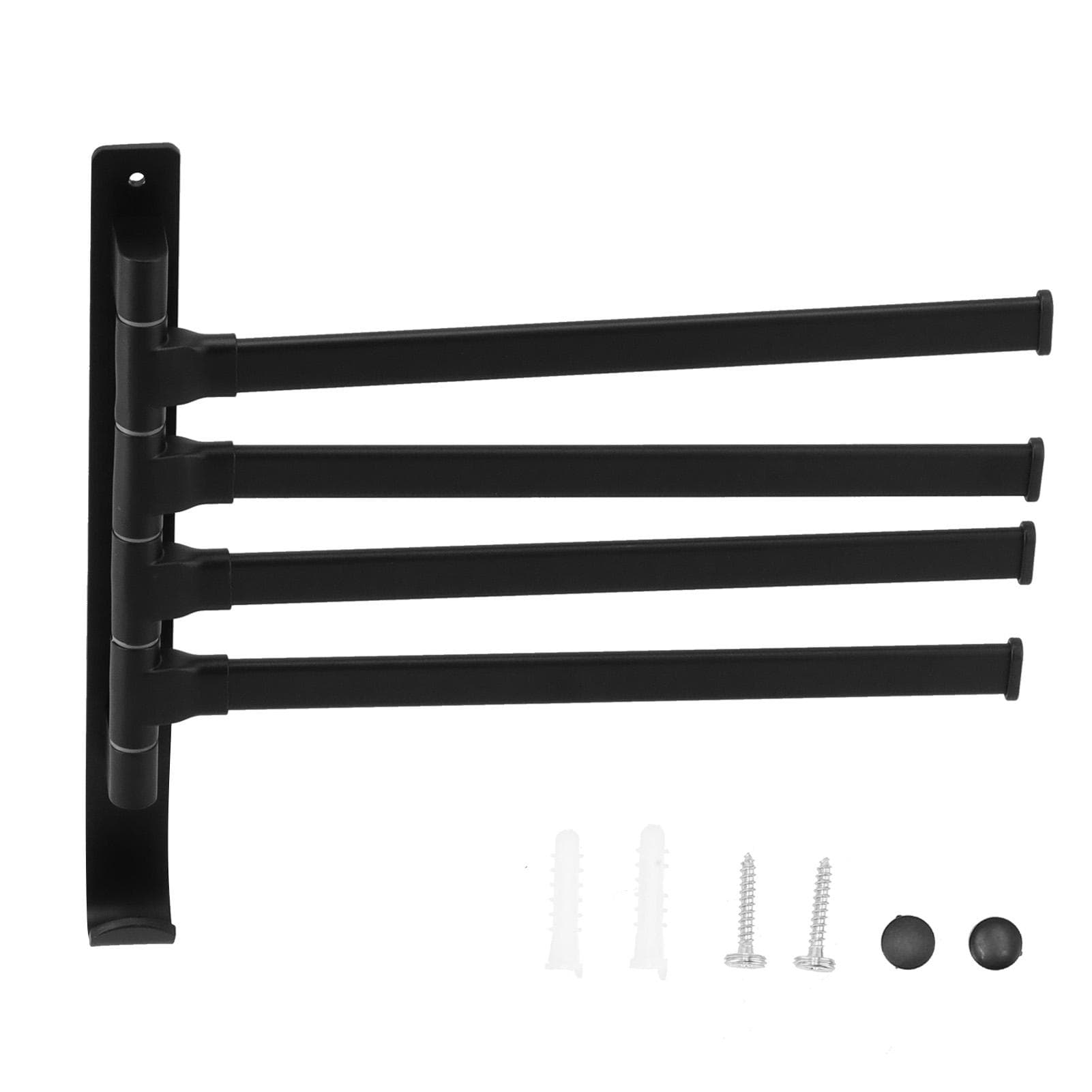 Rotating Towel Rack 4 Poles Space Aluminum Folding Rotatable Matte Black Finish Bath Towel Hanger