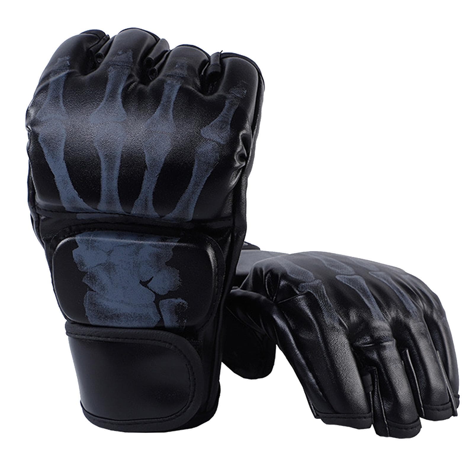 1 Pair Half Finger Boxing Gloves PU Leather Ghost Hand MMA Gloves for Muay Thai Fighting Punching
