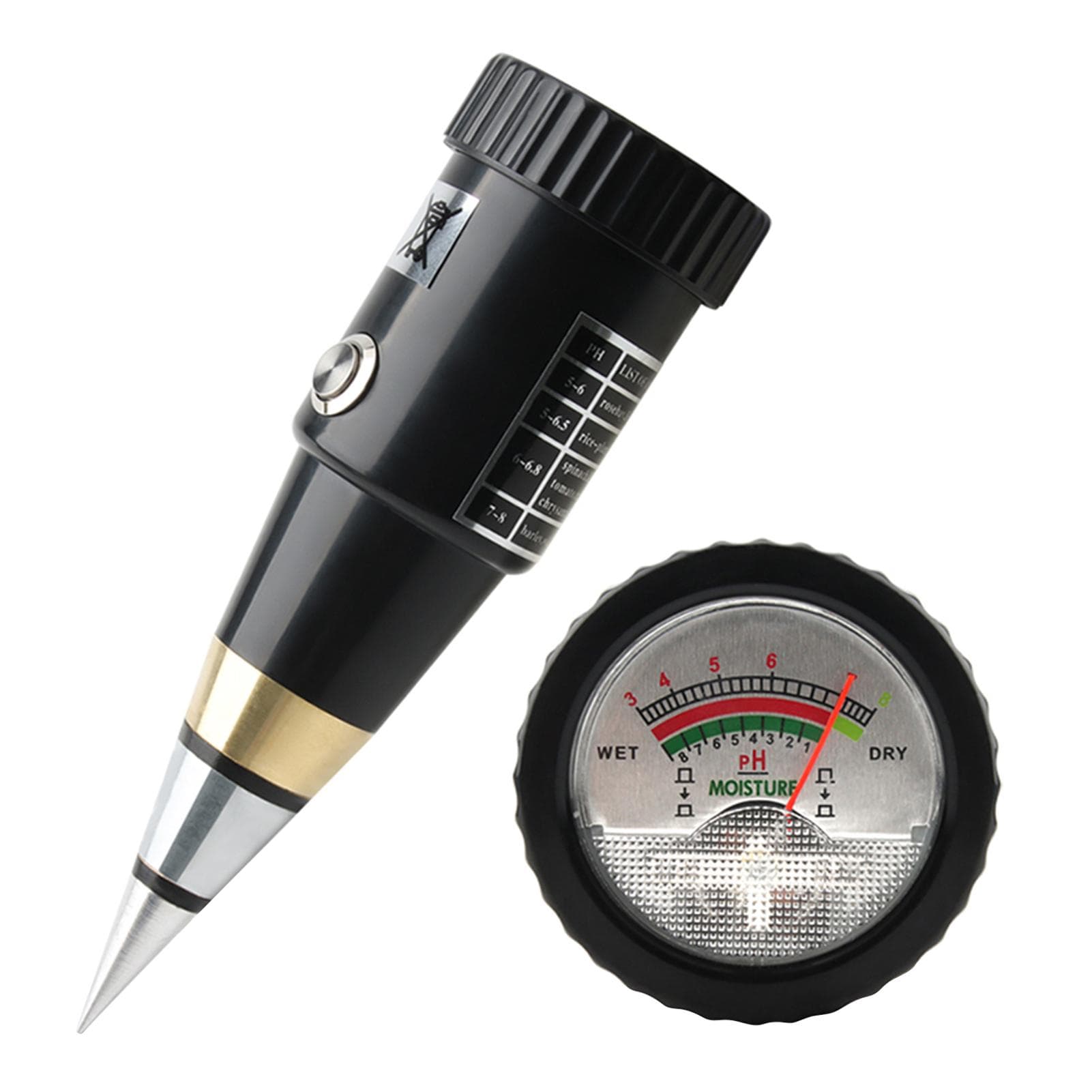 2 in 1 Soil PH and Moisture Meter Pointer Soil PH Tester Soil Moisture Gauge with Waterproof Gasket black