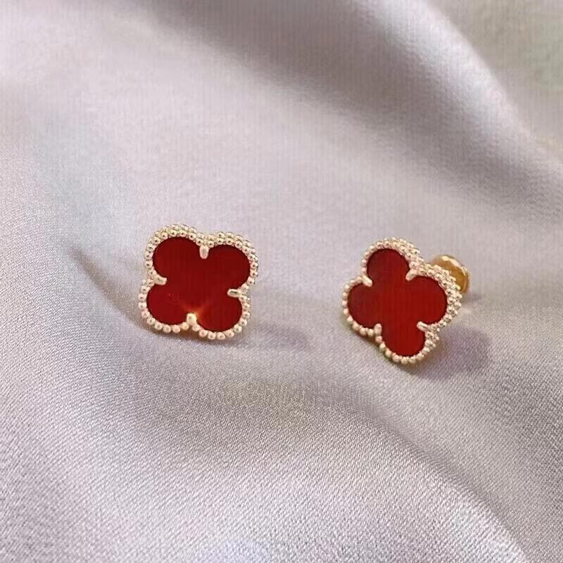 Four-Leaf Clover Titanium Steel Earrings Light Luxury High-Level Sense Of Women's Earrings red