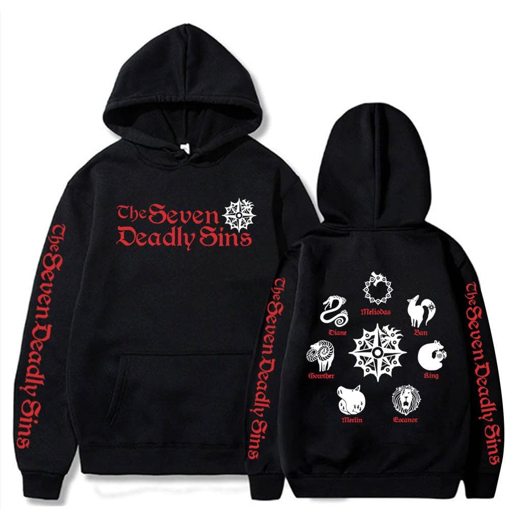 Anime the Seven Deadly Sins Meliodas Elizabeth Diane Ban King Gowther Merlin Escanor Logo Hoodies Harajuku Unisex Sweatshirt XXL black