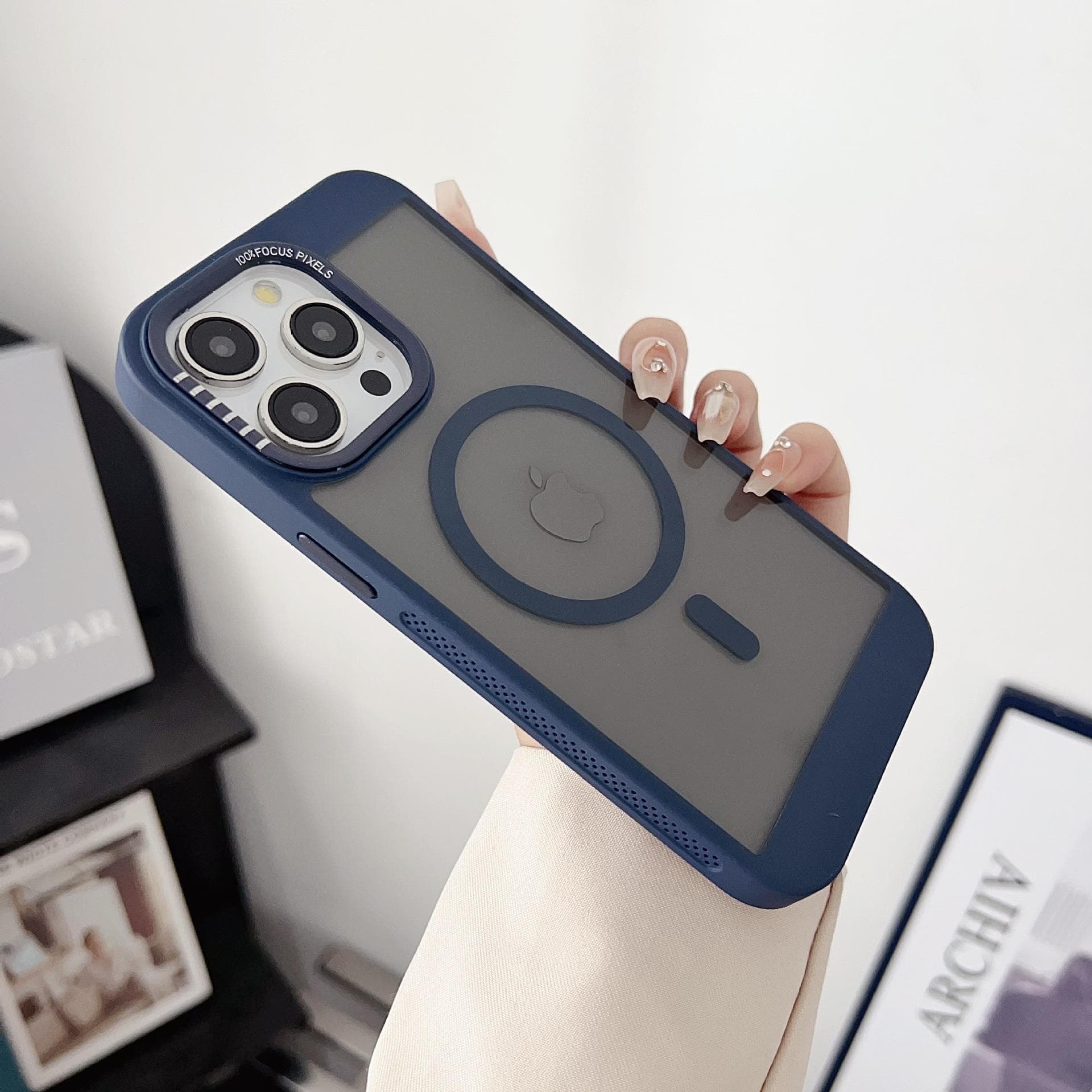 W1 Honeycomb Heat Dissipation Magnetic Absorption N52 Suitable for Apple 16PROMAX Double-layer Mobile Phone Case IPhone 15 Metal Buttons iPhone 11 blue