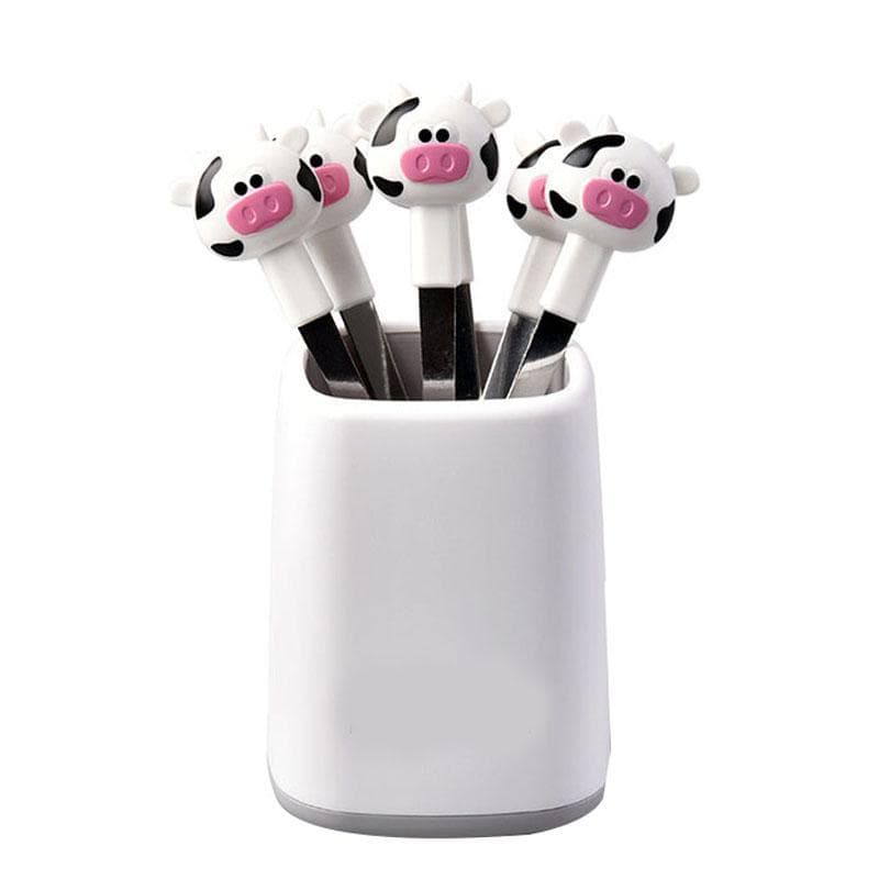 6PCS Fruit Fork Set for Kids Stainless Steel Cute Cartoon Calf Animal Food Picks Dessert Forks for white