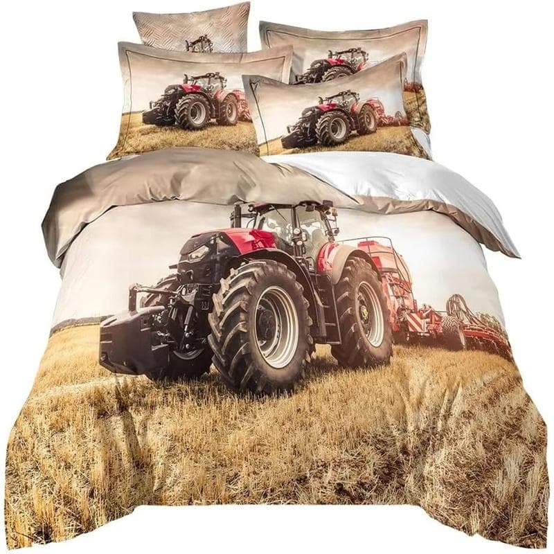 3D Printing Tractor Bedding Set Boys Tractors Duvet Cover Set with Pillowcase Home Textile Twin Full Queen King Children's Gift 210X210cm-3pcs