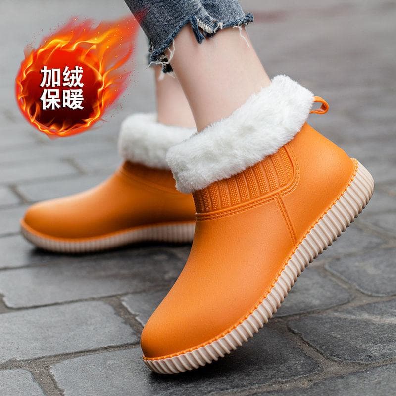 Waterproof Shoes, Women's Short Tube Rubber Rain Shoes, Women's Low Cut Shallow Mouth Warm and Anti Slip Work Rubber Shoes, Fashionable Water Boots 40