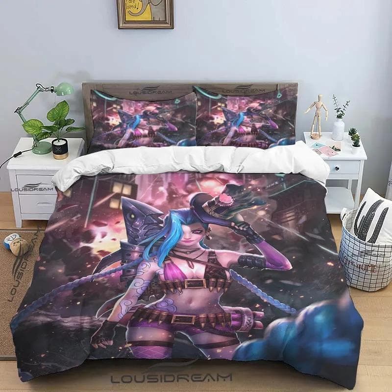 Cartoon Jinx Arcane: League of Legends Bedding Set King Twin Double Boys 3 Piece Mircofiber or Polyester Duvet Cover Set 155x215cm 3pcs