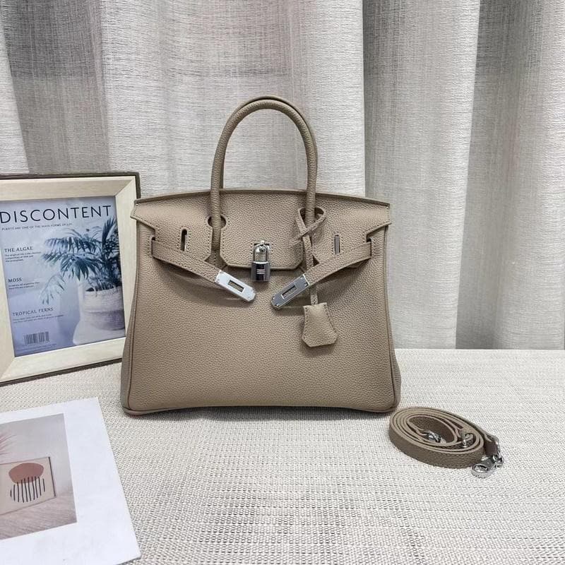 New Gold Buckle Silver Buckle Layer Cowhide Togo Platinum Bag Genuine Leather Women's Bag Hand-held Bag 20x10x16cm