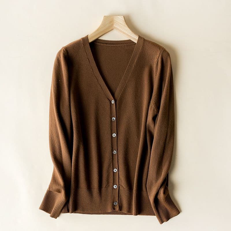Women Cardigans Autumn Winter Single Breasted V-neck Knitted Sweater Fashion Short Knitwear Solid Jumpers M brown