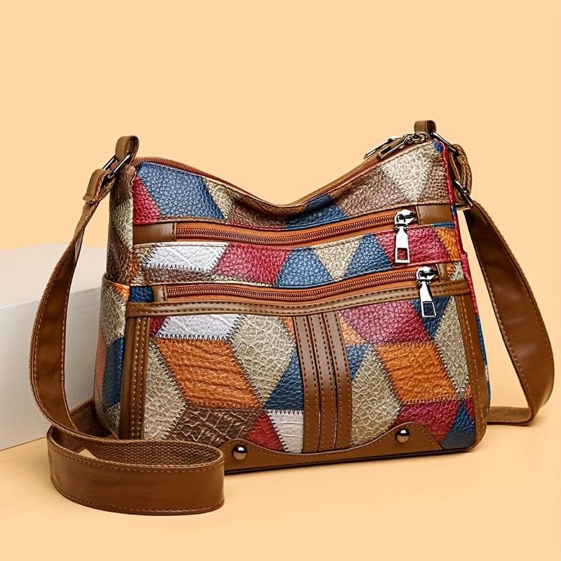 Fashionable & Large Capacity Crossbody Bag, Elegant Single Shoulder Bag With 3D Pattern, Colorblock Faux Leather Tote For Daily Commuting