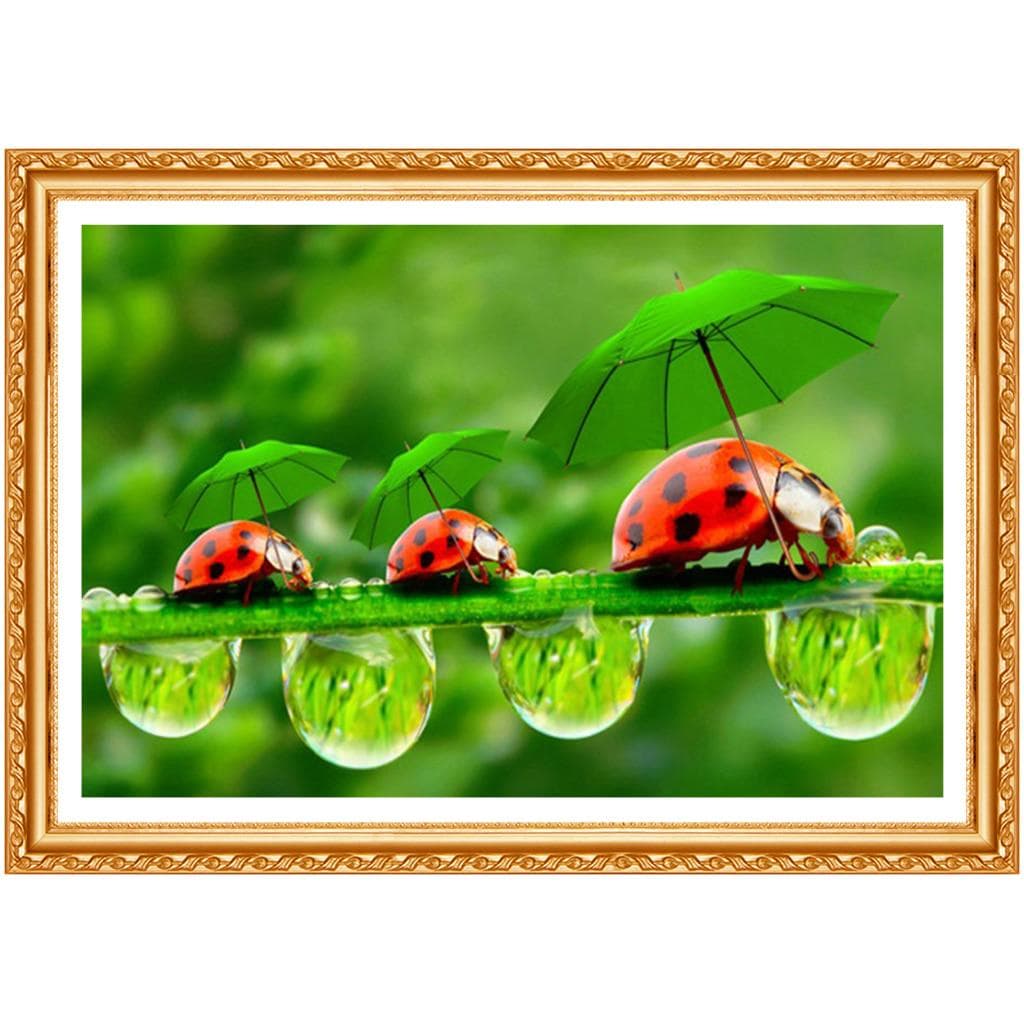 Embroidery 5D DIY Diamond Painting Ladybug and Green Leaves Diamond Painting Cross Stitch Rhinestone 20X30CM