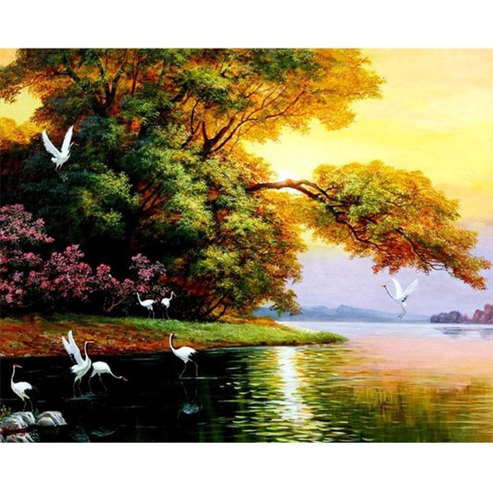 5d Diamond Embroidery Green Forest Lake Daisies Scenery Diy Diamond Painting Cross Stitch Home Decor 20X30CM
