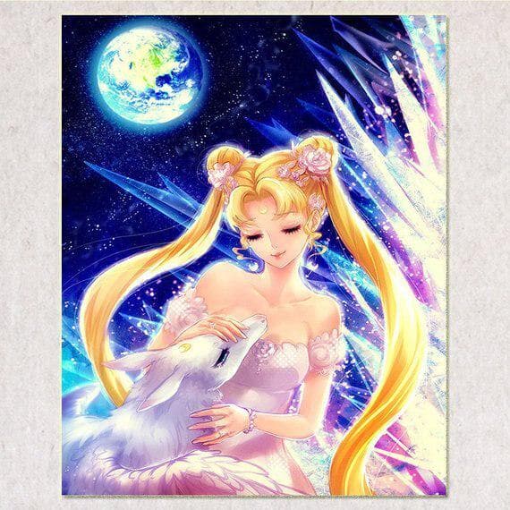 5D DIY Diamond Painting Cartoon Monn Girl Rhinestones Painting Full Round Diamond Embroidery 20X30CM