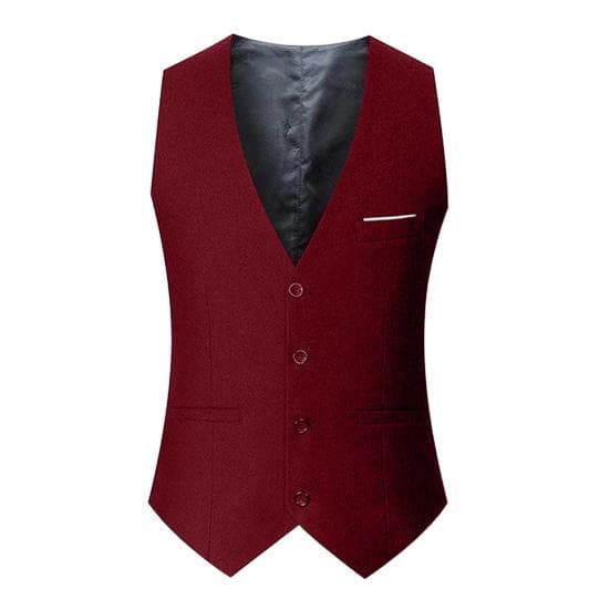 Men Suit Vest V-Neck Sleeveless Single Breasted Slim Fit Business Waistcoat Solid 3XL red