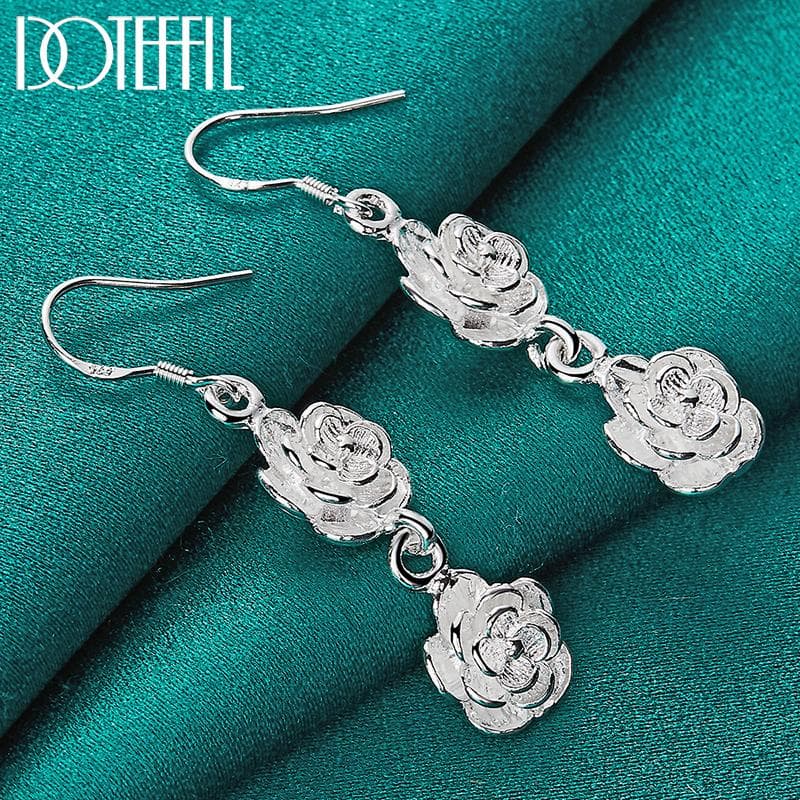 Charming Rose Blossom Earrings Silver Color Gift Charming Party Jewelry 4.80*1.00cm
