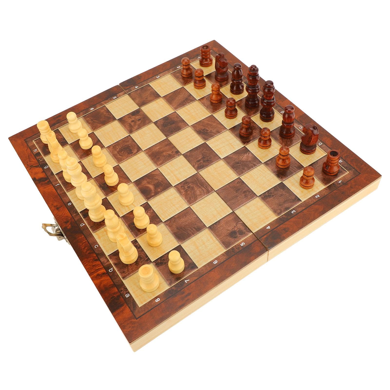 3 in 1 Game Chessboard Checker International Chess Board Wooden Folding Chessboard Pieces Set for 24x24cm / 9.4x9.4in