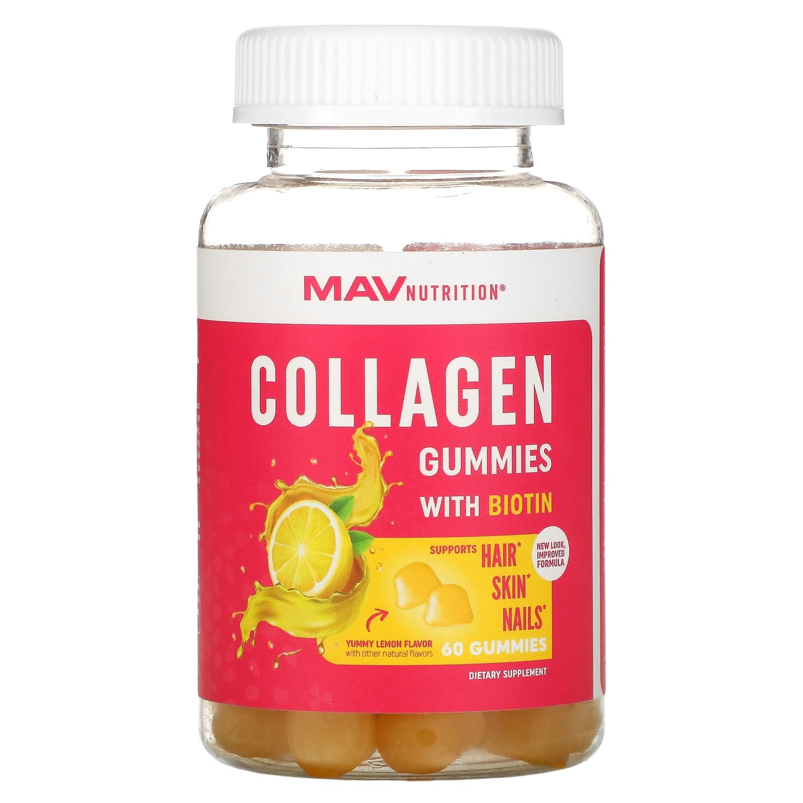 MAV Nutrition, Collagen Gummies with Biotin, Delicious Lemon Flavor, 60 Gummies