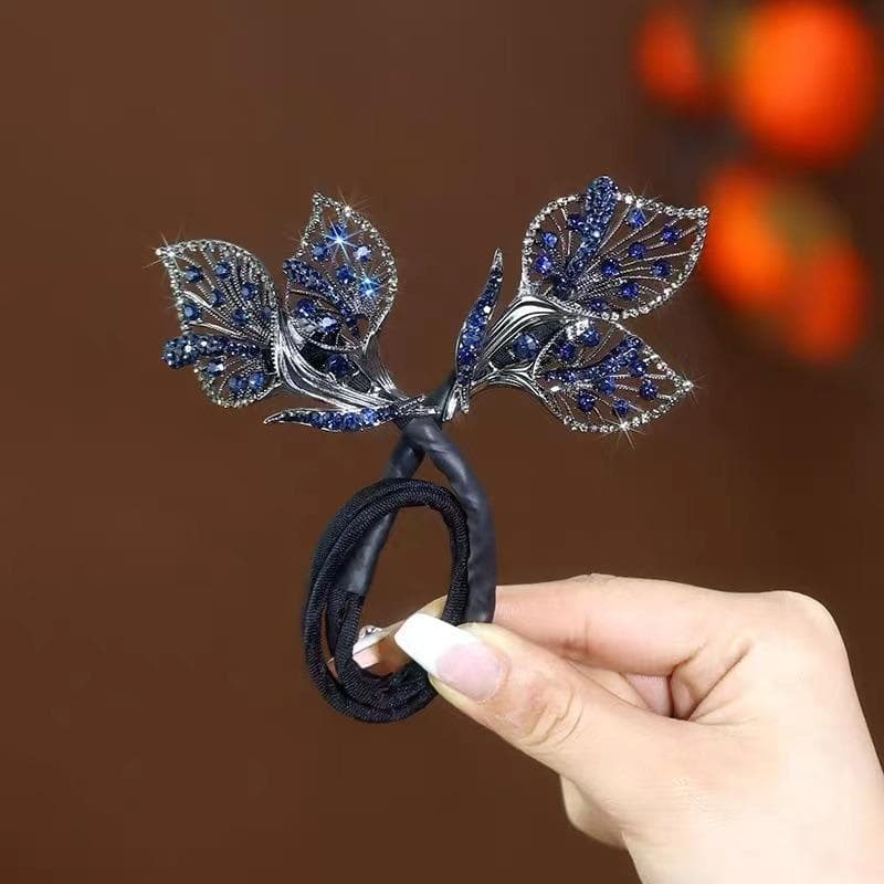 Rhinestone Flower Hair Clip Whale Tail Rhinestone Flower Hair Clip Lazy Hair Curler Deft Bun 1PCS blue