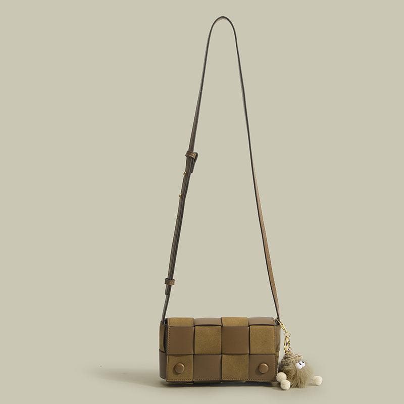 Retro Color-blocking Checkered Single-shoulder Bag, Autumn and Winter Woven Crossbody Bag, Women's Niche Design Small Square Bag 18.5*5.5*10cm brown