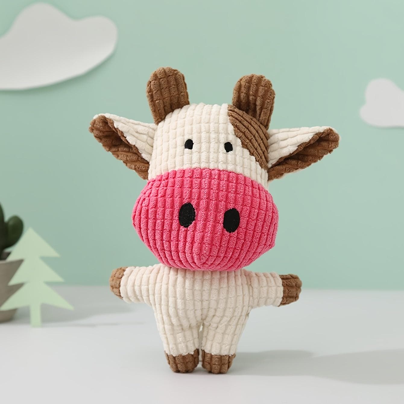 Cute Plush Toys Squeak Pet Pink Cow Animal Plush Toy Dog Chew Squeaky Toys 1pc