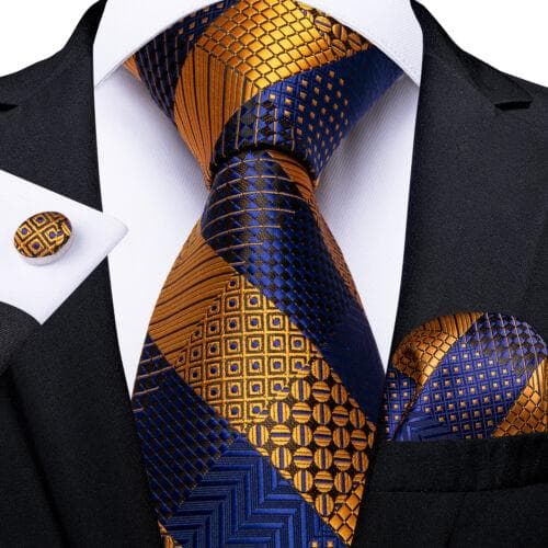 DiBanGu Mens Silk Necktie Set Striped Paisley Solid Tie Pocket Square Cufflinks N-7329