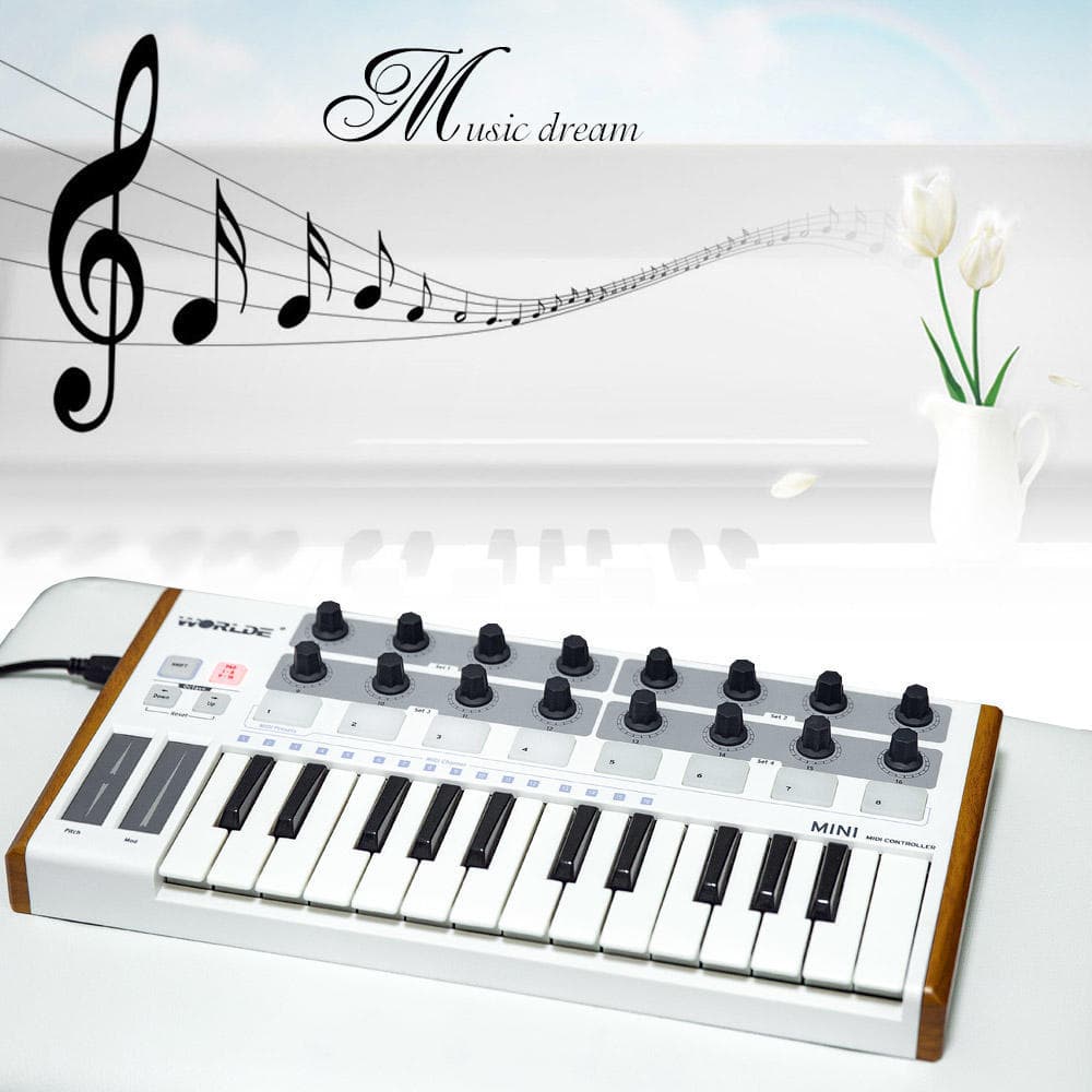 Worlde Ultra-Portable Mini Professional 25-Key USB MIDI Drum Pad and Keyboard Controller